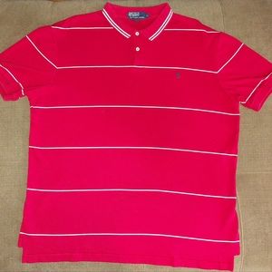 Mens Size XL Polo Ralph Lauren Red with white thin stripe.  Short Sleeve.